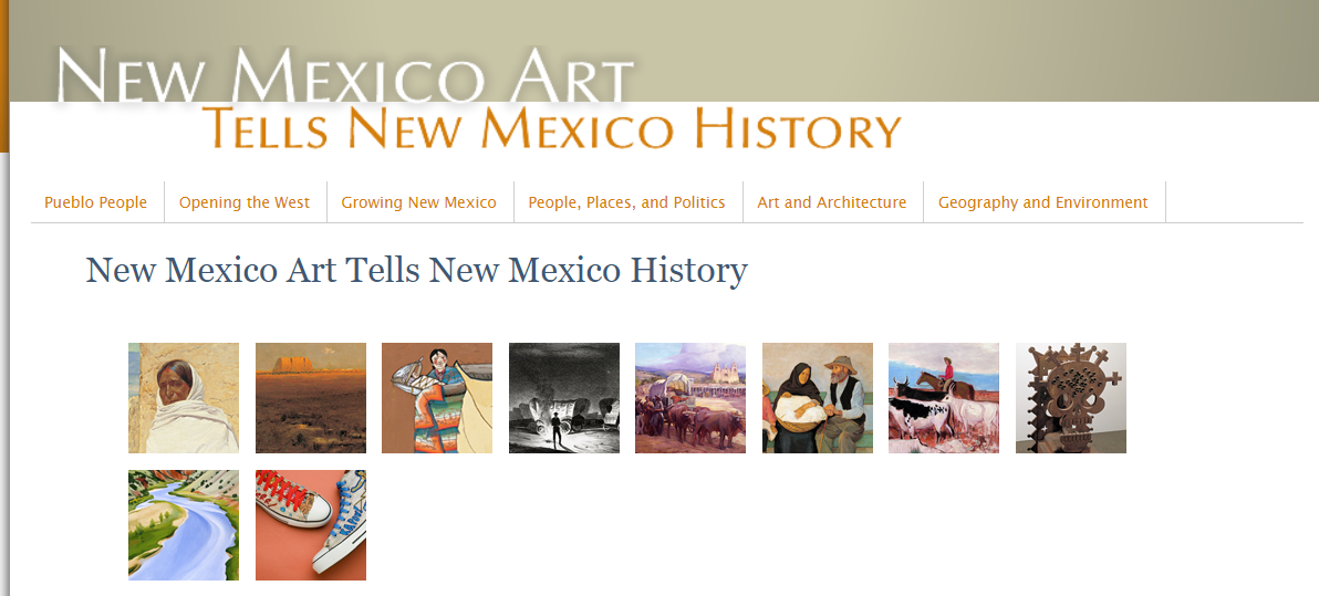 Screenshot of the home page of New Mexico Art Tells New Mexico History, the old educational resource from New Mexico Museum of Art.